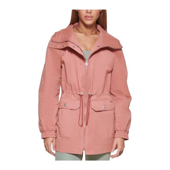 Levis Cinch Waist Anorak Rain Jacket Pink Mahogany Sz M Full Zip Long Sleeves - Picture 1 of 12